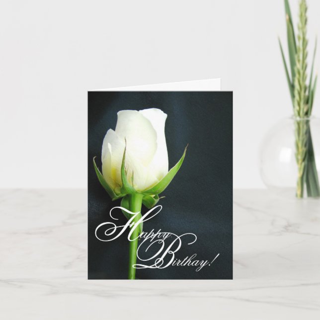 White Rose Birthday Greeting Card (Front)