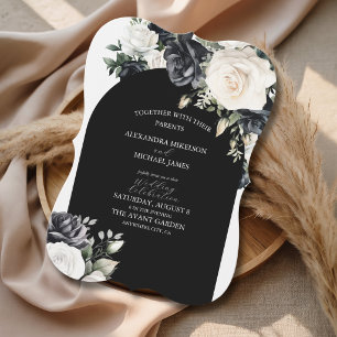 White Rose Black Elegant Wedding Invitation