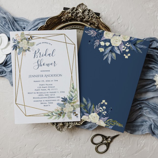 White Rose Blue Floral Bridal Shower Invitation (Creator Uploaded)