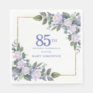 White Rose Blue Floral Custom 85th Birthday Party Napkin