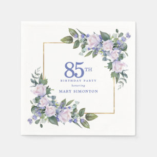 White Rose Blue Floral Custom 85th Birthday Party Napkin