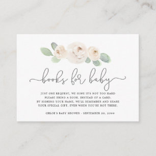 White Rose Botanical Book Request Baby Shower Enclosure Card
