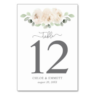 White Rose Botanical Table Number
