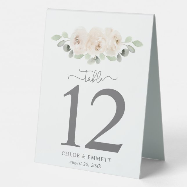 White Rose Botanical Table Number Table Tent Sign (Back)