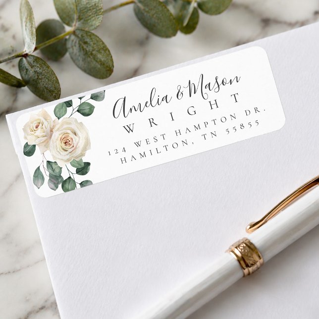 White Rose Botanical Wedding Return Address Label (White Rose Botanical Wedding Return Address Label)