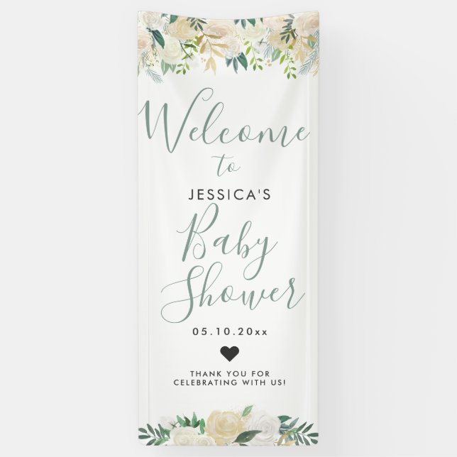 White Rose Bouquet | Baby Shower | Welcome sign (Vertical)