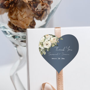 White Rose Bouquet Boho Dusty Blue Wedding Heart Sticker