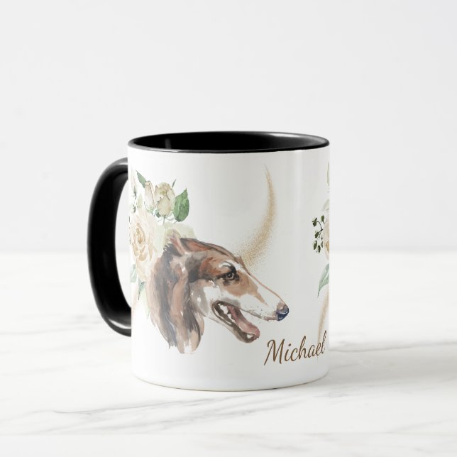 White Rose Bouquet Borzoi Dog Mug (Front Left)