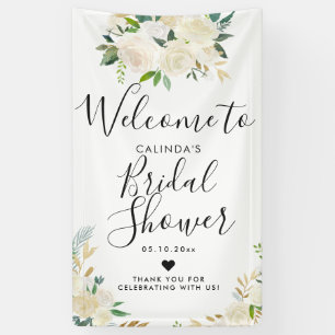 White Rose Bouquet Bridal Shower Welcome Banner