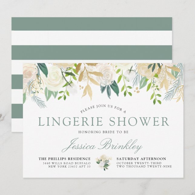 White Rose Bouquet | Floral Lingerie Shower Invitation (Front/Back)