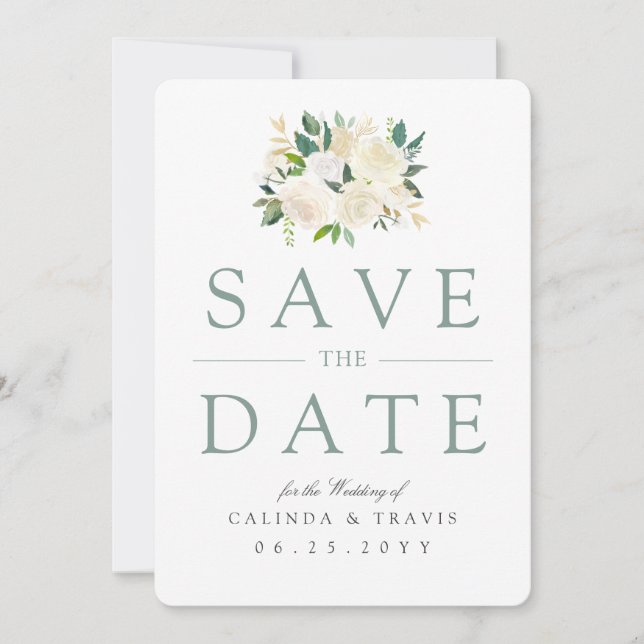 White Rose Bouquet | Floral | Save the Date (Front)