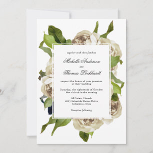 White Rose Bouquet Floral Wedding Invitation