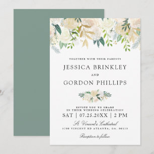 White Rose Bouquet   Floral Wedding Invite