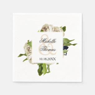White Rose Bouquet Floral Wedding Napkin