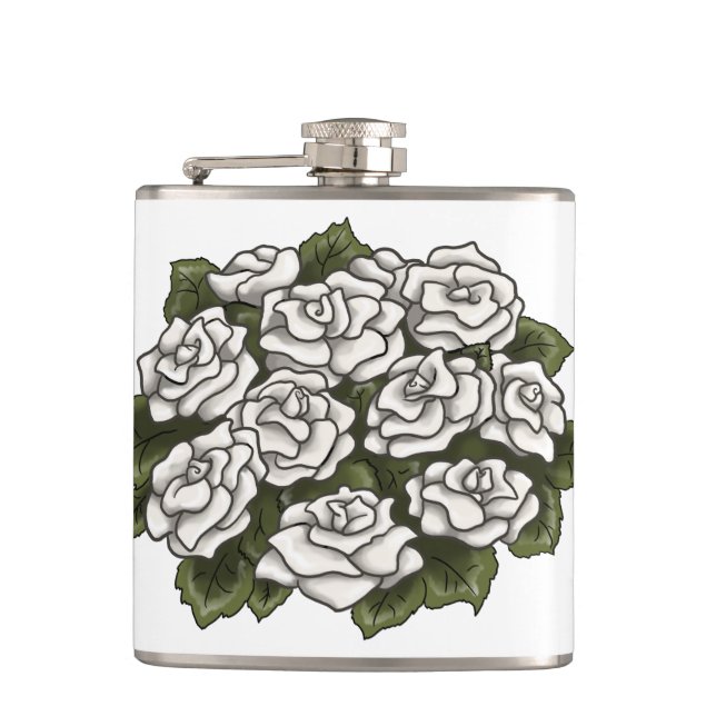 White Rose Bouquet Hip Flask (Front)
