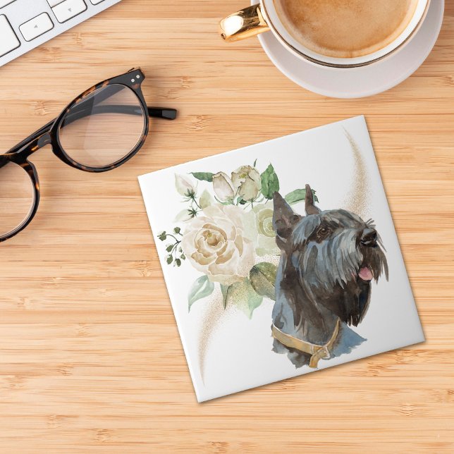 White Rose Bouquet Miniature Schnauzer Dog Ceramic Tile (Creator Uploaded)