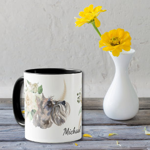White Rose Bouquet Miniature Schnauzer Dog Mug