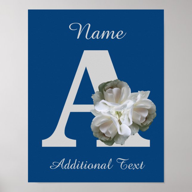 White Rose Bouquet Monogram A Personalised Poster (Front)