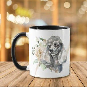 White Rose Bouquet Poodle Dog Mug