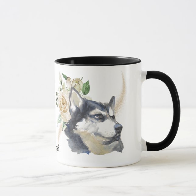 White Rose Bouquet Siberian Husky Dog Mug (Right)
