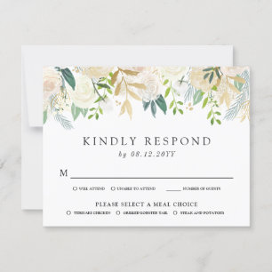 White Rose Bouquet Striped RSVP Card