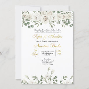 White rose bouquet wedding invitation