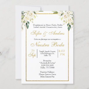 White rose bouquet wedding invitation
