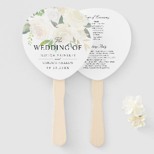 White Rose Bouquet   Wedding Program Hand Fan