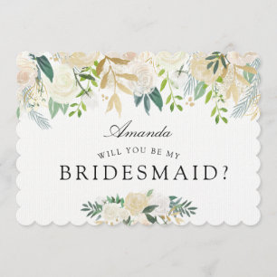 White Rose Bouquet   Will you be my Bridesmaid? Invitation