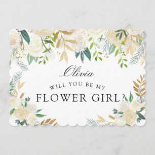 White Rose Bouquet   Will you be my Flower Girl? Invitation