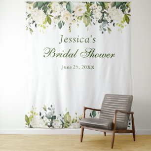 White Rose Bridal Shower Chic Photo Booth Backdrop Tapestry