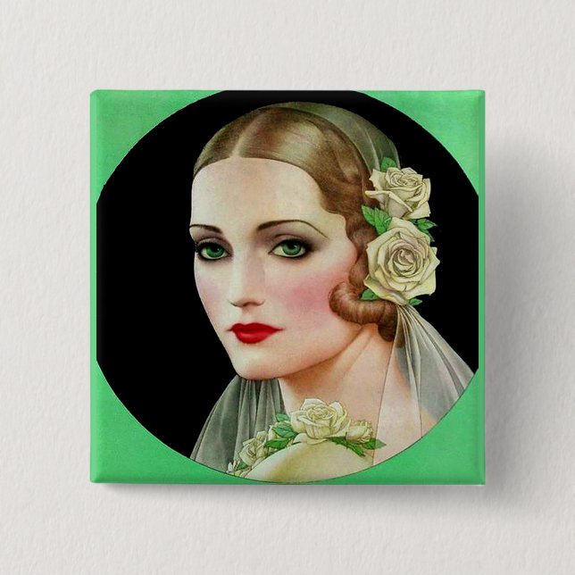 white rose bride 15 cm square badge (Front)