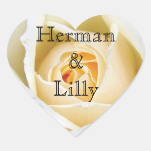 White Rose Bud Personalised Wedding Heart Sticker
