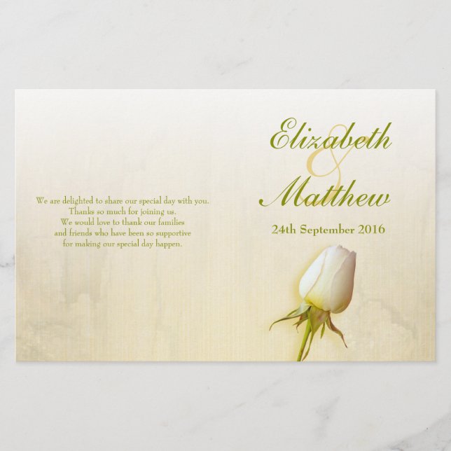 White rose bud wedding programme (Front)