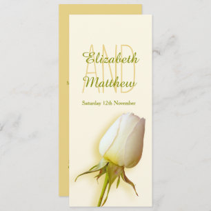 White rose bud wedding reception dinner menu invitation