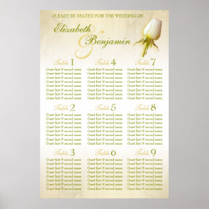 White Rose Bud Wedding Seating Table Planner 1-9 Poster
