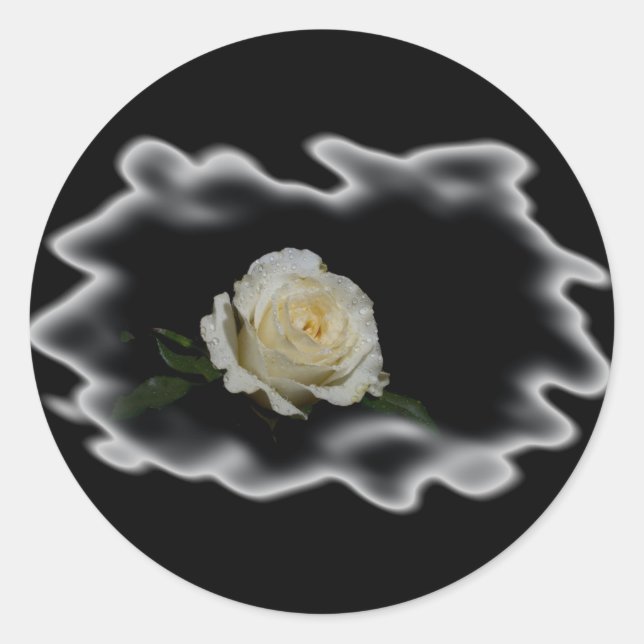 White Rose Burned Edges Classic Round Sticker (Front)