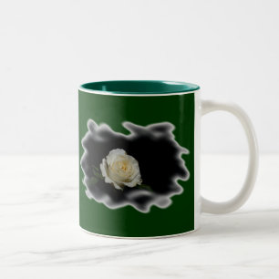 White Rose Burned Edges on Green Two-Tone Coffee Mug
