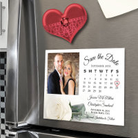 White Rose Calendar & Photo Save the Date Magnet