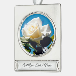 White rose - Celebrating Life Custom Personalised Silver Plated Banner Ornament