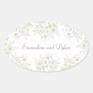 White Rose Classic Wedding Oval Sticker