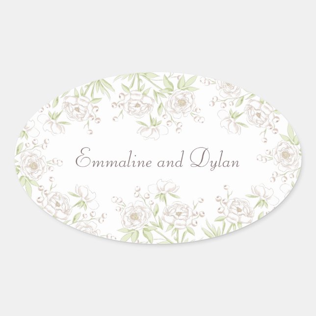 White Rose Classic Wedding Oval Sticker (Front)