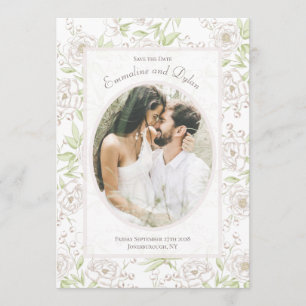 White Rose Classic Wedding Photo Save the Date Invitation