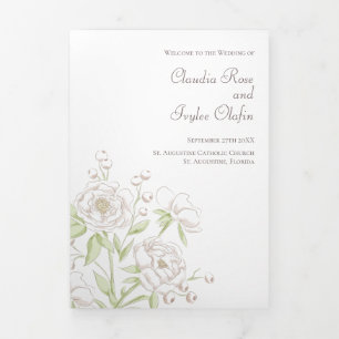White Rose Classic Wedding Programs Tri-Fold Programme