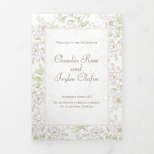 White Rose Classic Wedding Programs Tri-Fold Programme
