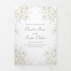 White Rose Classic Wedding Programs Tri-Fold Programme