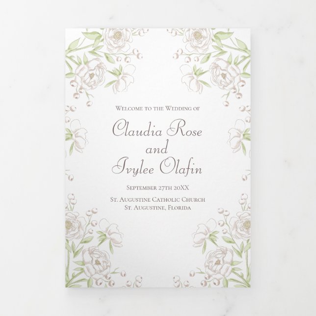 White Rose Classic Wedding Programs Tri-Fold Programme (Cover)