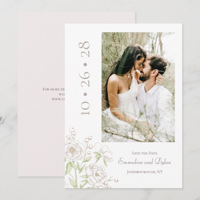 White Rose Classic Wedding Save the Date Invitation (Front/Back)