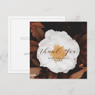 White Rose Copper Leaves Wedding Thank You Card