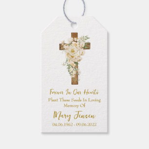 White rose Cross Memorial Funeral Seed Packet Gift Tags